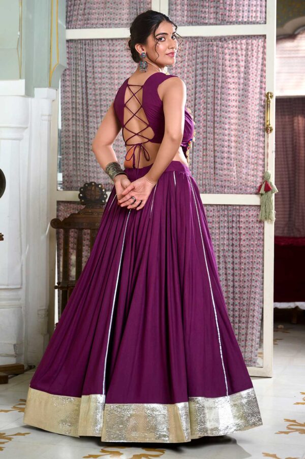 Wine Rayon Gamthi Work Lehenga with Cowrie Lace Blouse – 6M Flair