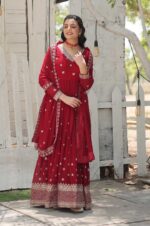 Regal-Maroon-Faux-Blooming-Gown-with-Sequins-&amp;-Arco-Cut-Dupatta--3