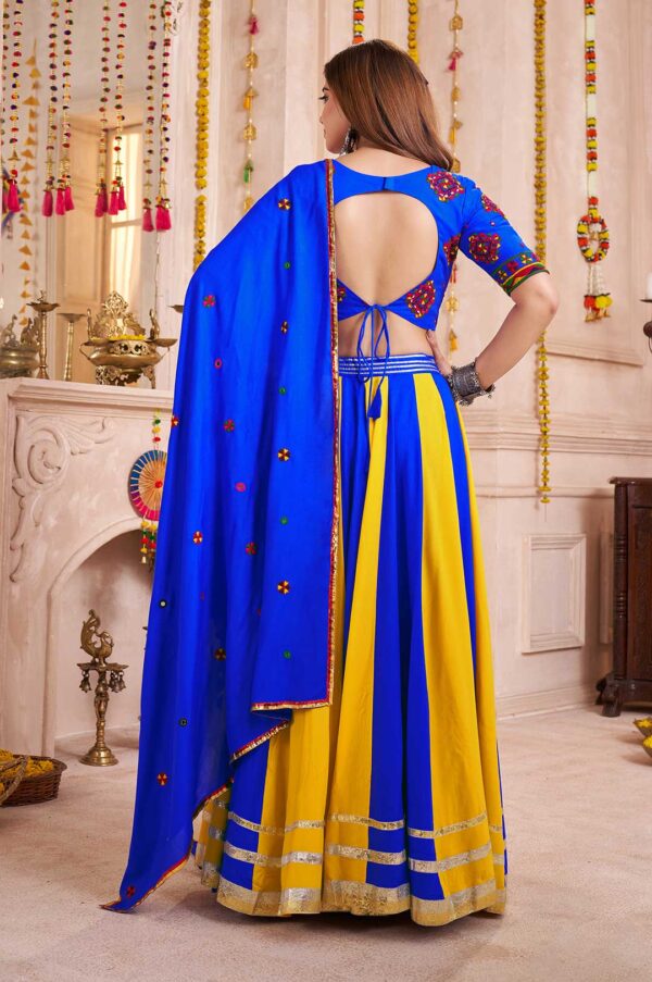 Royal Blue Multicolor Navratri Lehenga Choli in Viscose Cotton with Hand Mirror Work