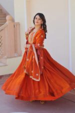 Royal-Fendy-Orange-Gown-With-Embroidered-Dupatta-–-Festive-&amp;-Wedding-Wear