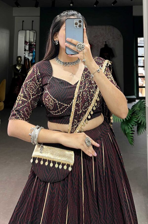 Royal Maroon Bandhej Georgette Lehenga Set with Purse