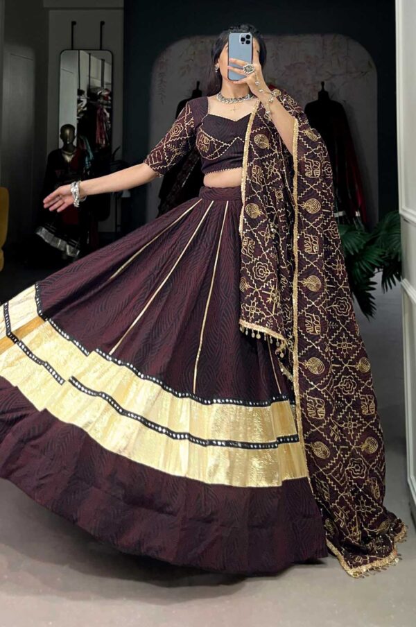 Royal Maroon Bandhej Georgette Lehenga Set with Purse