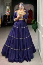 Royal-Navy-Blue-Pure-Rayon-Lehenga-Set-with-Gamthi-Work-Blouse-&amp;-Koti-3