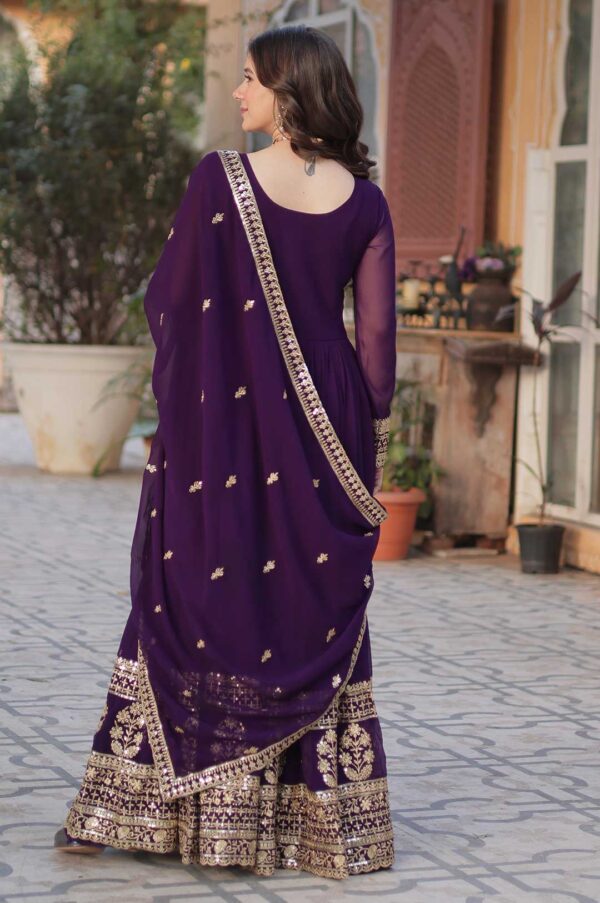 Royal Purple Faux Blooming Gown with Heavy Zari & Sequins Embroidery
