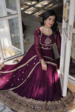 Royal-Wine-Faux-Georgette-Gown-with-Sequins-Embroidery