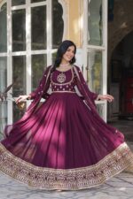 Royal-Wine-Faux-Georgette-Gown-with-Sequins-Embroidery--3