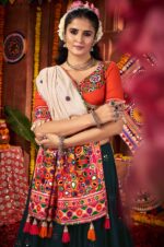 Teal-Blue-And-Orange-Beige-Viscose-Cotton-Kutchi-Work-Lehenga-Choli-4