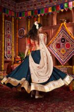 Teal-Blue-And-Orange-Beige-Viscose-Cotton-Kutchi-Work-Lehenga-Choli2