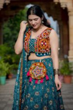 Teal-Rayon-Gamthi-Patch-Work-Lehenga-with-Gota-Patti-Blouse-&amp;-Dupatta-3