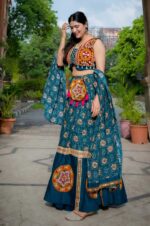 Teal-Rayon-Gamthi-Patch-Work-Lehenga-with-Gota-Patti-Blouse-&amp;-Dupatta-4
