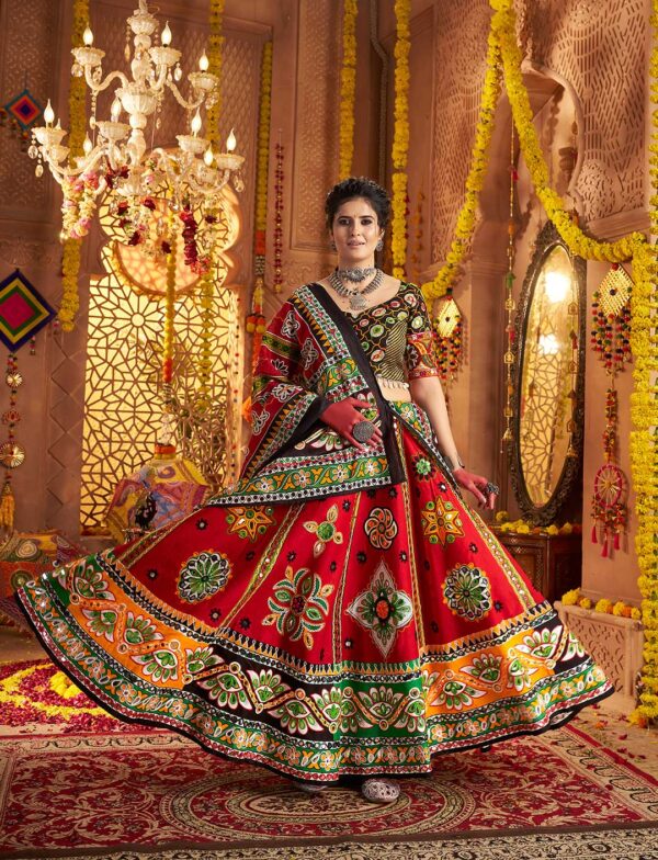 Traditional Maroon & Black Navratri Lehenga Choli with Multicolor Embroidery & Mirror Work