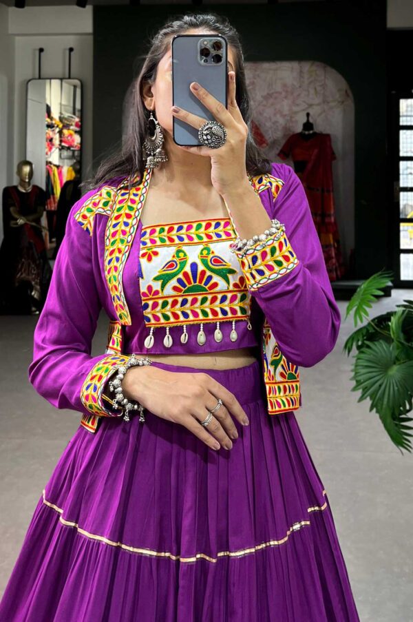 Vibrant Purple Pure Rayon Lehenga with Gamthi Work Blouse & Koti