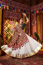 White-&amp;-Green-Silk-Viscose-Cotton-Lehenga-Choli-with-Thread-Embroidery-&amp;-Mirror-Work3