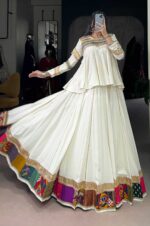 White-Lehenga-Choli-With-A-Multi-Colored-Patchwork-Or-Embroidered-Border