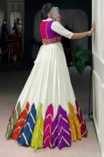 White-Multicolor-Patchwork-Rayon-Lehenga-with-Gamthi-Work-Koti-&amp;-Shirt-4