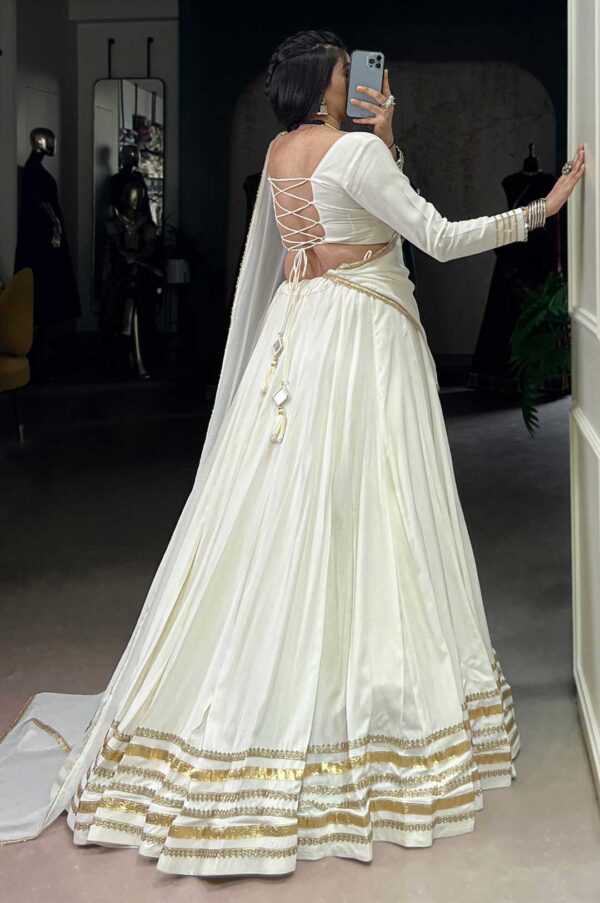 White Pure Rayon Lehenga Set with Original Mirror Work & Marble Dupatta