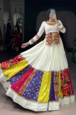 White-Rayon-Lehenga-with-Multicolor-Patch-Work-&amp;-Mirror-Blouse-2