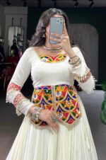 White-Rayon-Lehenga-with-Multicolor-Patch-Work-&amp;-Mirror-Blouse-4