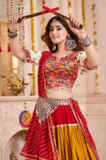 White-&amp;-Red-Viscose-Cotton-Lehenga-Choli-with-Mirror-Work-&amp;-Georgette-Dupatta-2