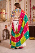 White-Viscose-Cotton-Lehenga-Choli-with-Multi-Color-Embroidered-Blouse-&amp;-Handmade-Patchwork-Dupatta