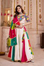White-Viscose-Cotton-Lehenga-Choli-with-Multi-Color-Embroidered-Blouse-&amp;-Handmade-Patchwork-Dupatta3