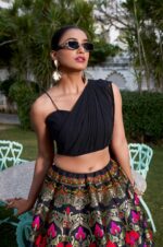 Black-Banarasi-Silk-Zari-Weaving-Lehenga-with-Stylish-Georgette-Blouse-&amp;-Attached-Dupatta-3
