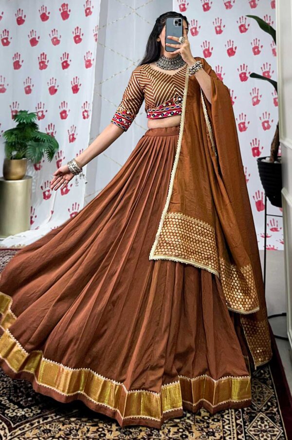 Brown Chanderi Zari Weaving Lehenga Choli with Dupatta