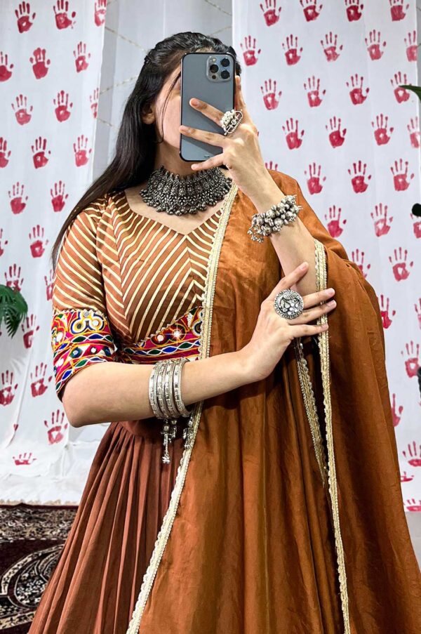 Brown Chanderi Zari Weaving Lehenga Choli with Dupatta