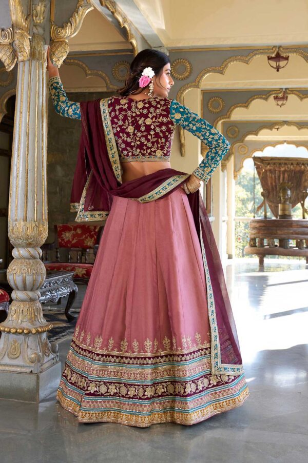 Designer Moonga Silk Embroidered Lehenga Choli with Organza Dupatta