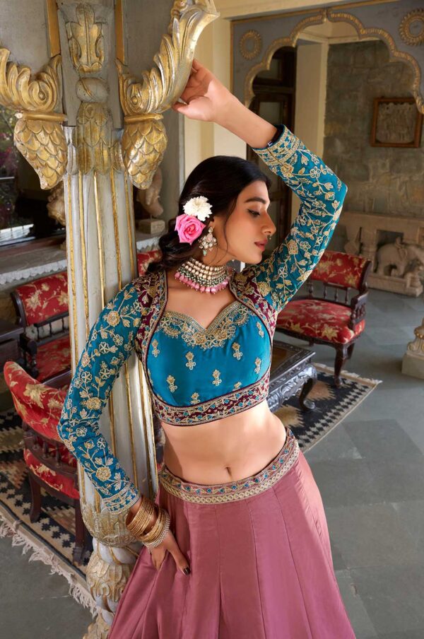 Designer Moonga Silk Embroidered Lehenga Choli with Organza Dupatta