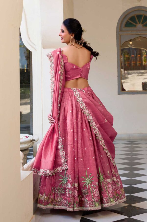 Designer Pink Gold Crush Lehenga Choli with sequins & thread embroidery work