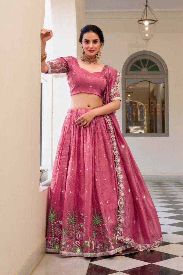 Designer Pink Gold Crush Lehenga Choli with sequins & thread embroidery work