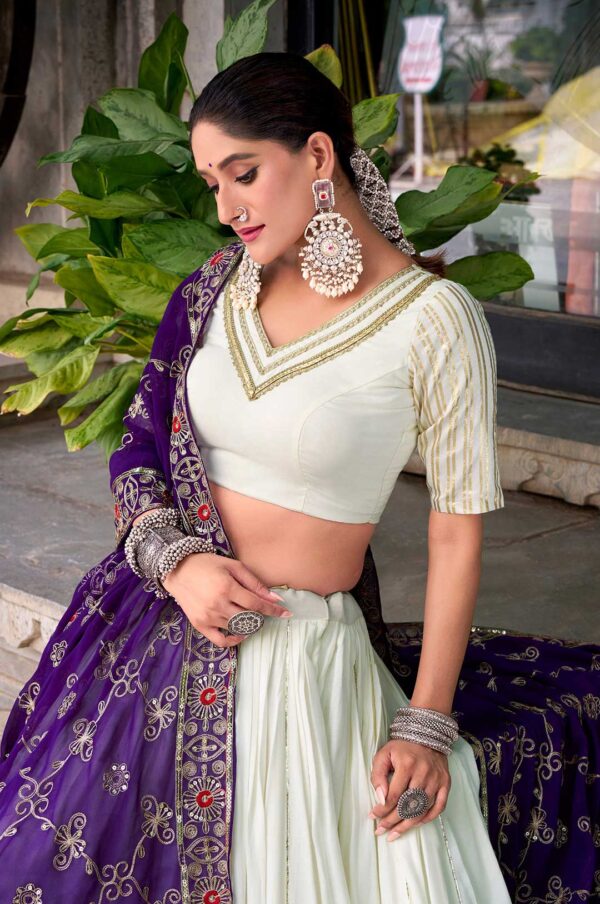 Designer White Rayon Lehenga Choli with Purple Georgette Sequins Dupatta