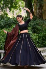 Elegant-Black-Cotton-Lehenga-with-Mirror-Work-Blouse-&amp;-Printed-Dupatta