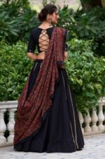 Elegant-Black-Cotton-Lehenga-with-Mirror-Work-Blouse-&amp;-Printed-Dupatta-3