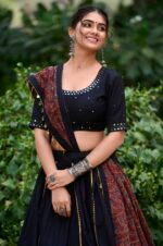 Elegant-Black-Cotton-Lehenga-with-Mirror-Work-Blouse-&amp;-Printed-Dupatta-4