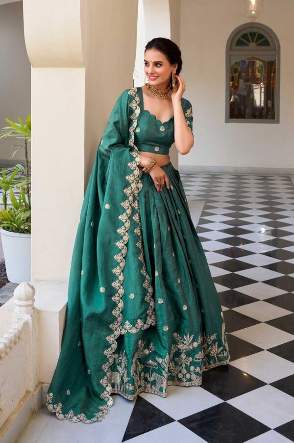 Elegant Green Gold Crush Embroidered Lehenga Choli with Dupatta