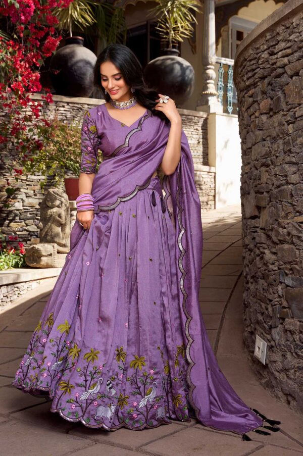 Elegant Lavender Vichitra Simmer Lehenga Choli