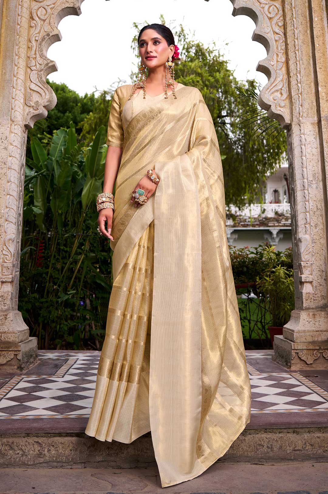Elegant Gold Tissue Saree with Zari Weaving Work