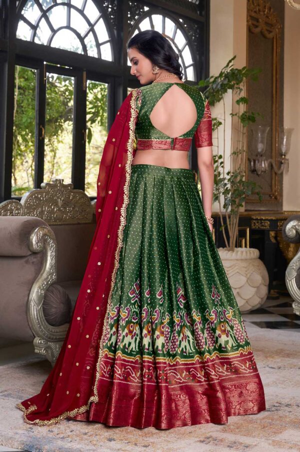 Green Kanchipuram Silk Lehenga Choli with Red Dupatta