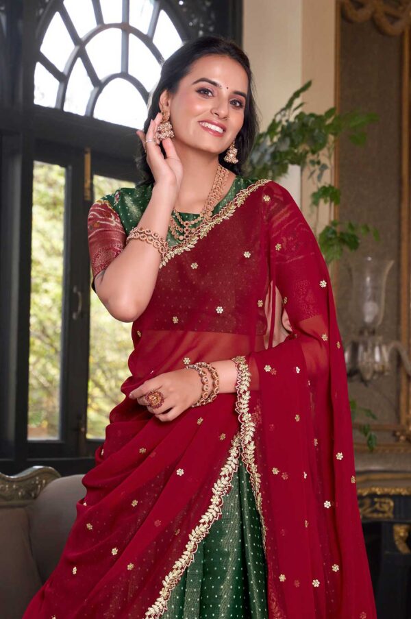 Green Kanchipuram Silk Lehenga Choli with Red Dupatta