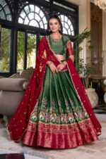 Green-Kanchipuram-Silk-Lehenga-Choli-with-Red-Dupatta2