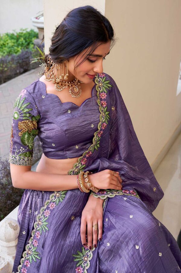 Lavender Gold Crush Embroidered Designer Lehenga Choli with Dupatta