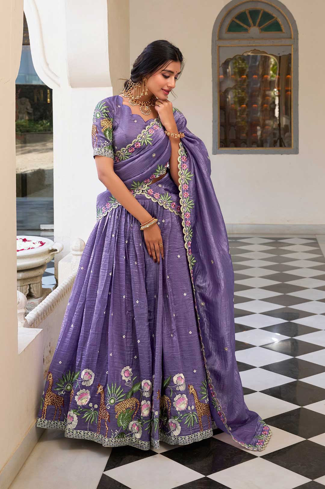 Lavender Gold Crush Embroidered Designer Lehenga Choli with Dupatta