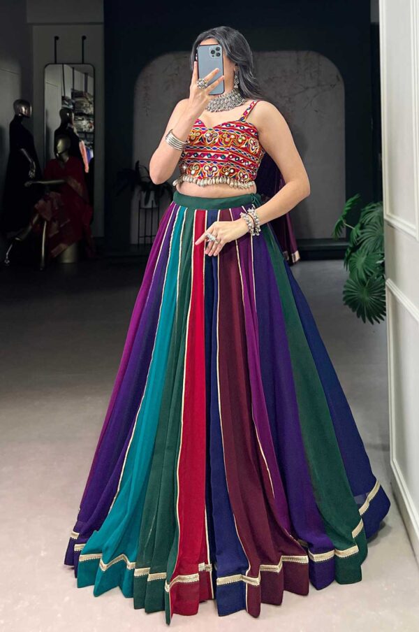 Multi-Color Georgette Lehenga with Gamthi Mirror Work Blouse | Navratri Special