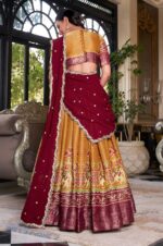 Mustard-Kanchipuram-Silk-Lehenga-Choli-with-Maroon-Dupatta3