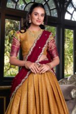 Mustard-Kanchipuram-Silk-Lehenga-Choli-with-Maroon-Dupatta4