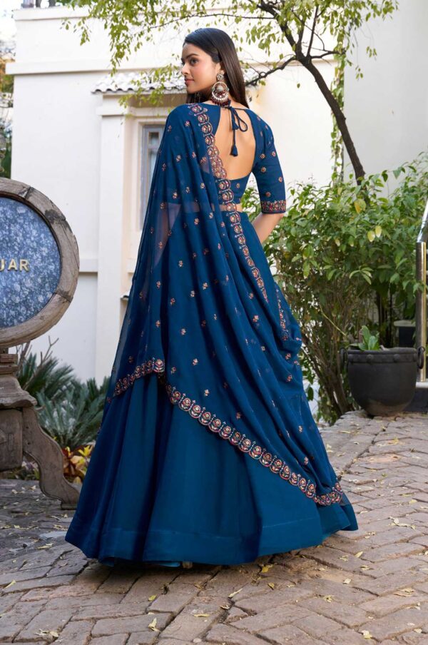 Navy Blue Georgette Embroidered Blouse & Dupatta Lehenga Set