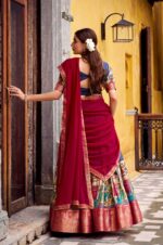 Navy-Blue-&amp;-Maroon-Poly-Chanderi-Kalamkari-Zari-Weaving-Lehenga-Set-3