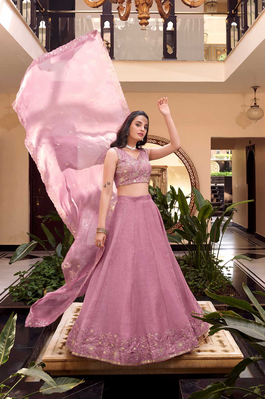 New Crush Pink Pearl & Sequins Embroidered Lehenga Choli